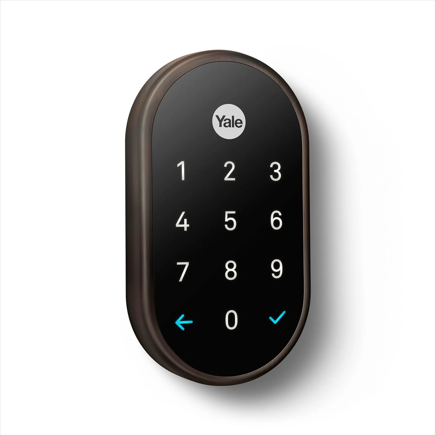 Close-up of the Nest x Yale LED keypad during evening use