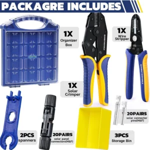 haisstronica 25PCS Solar Crimping Tool Kit, 20 Pairs MC4 Connectors AWG14-10(2.5/4/6mm²) with Stripper and Spanners for Solar Panel PV Cable Installation view 3