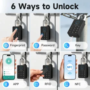 Heavy Duty Fingerprint Padlock with Key, Smart Gate Lock with Keypad, Keyless Entry Digital Combination Lock for Outdoor Fence, Gate, Shed, Storage Unit, Pool, Locker, Tuya App view 2