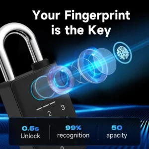 Heavy Duty Fingerprint Padlock with Key, Smart Gate Lock with Keypad, Keyless Entry Digital Combination Lock for Outdoor Fence, Gate, Shed, Storage Unit, Pool, Locker, Tuya App view 3