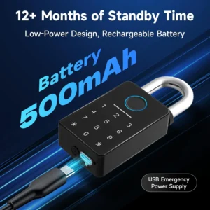 Heavy Duty Fingerprint Padlock with Key, Smart Gate Lock with Keypad, Keyless Entry Digital Combination Lock for Outdoor Fence, Gate, Shed, Storage Unit, Pool, Locker, Tuya App view 5