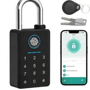 Heavy Duty Fingerprint Padlock with Key, Smart Gate Lock with Keypad, Keyless Entry Digital Combination Lock for Outdoor Fence, Gate, Shed, Storage Unit, Pool, Locker, Tuya App