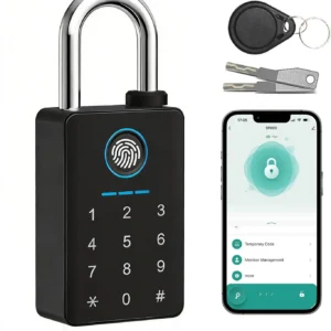 Heavy Duty Fingerprint Padlock with Key, Smart Gate Lock with Keypad, Keyless Entry Digital Combination Lock for Outdoor Fence, Gate, Shed, Storage Unit, Pool, Locker, Tuya App