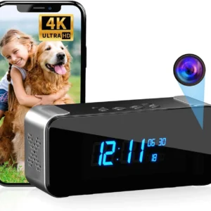 Hidden Camera with Alarm Clock & Bluetooth,Ultra 4K HD Wireless Indoor Camera for Home Security,WiFi Mini Nanny Cam with Night Vision,Motion Detection,Remote Live Stream view 1