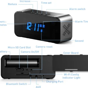 Hidden Camera with Alarm Clock & Bluetooth,Ultra 4K HD Wireless Indoor Camera for Home Security,WiFi Mini Nanny Cam with Night Vision,Motion Detection,Remote Live Stream