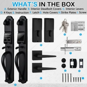 Keyless Entry Door Lock Set, Heavy Duty Smart Double Door Handleset with Touchscreen Keypad, Electronic Keyed &Dummy Exterior Door Lock Set, Left Handed, 17.52'' Length view 7