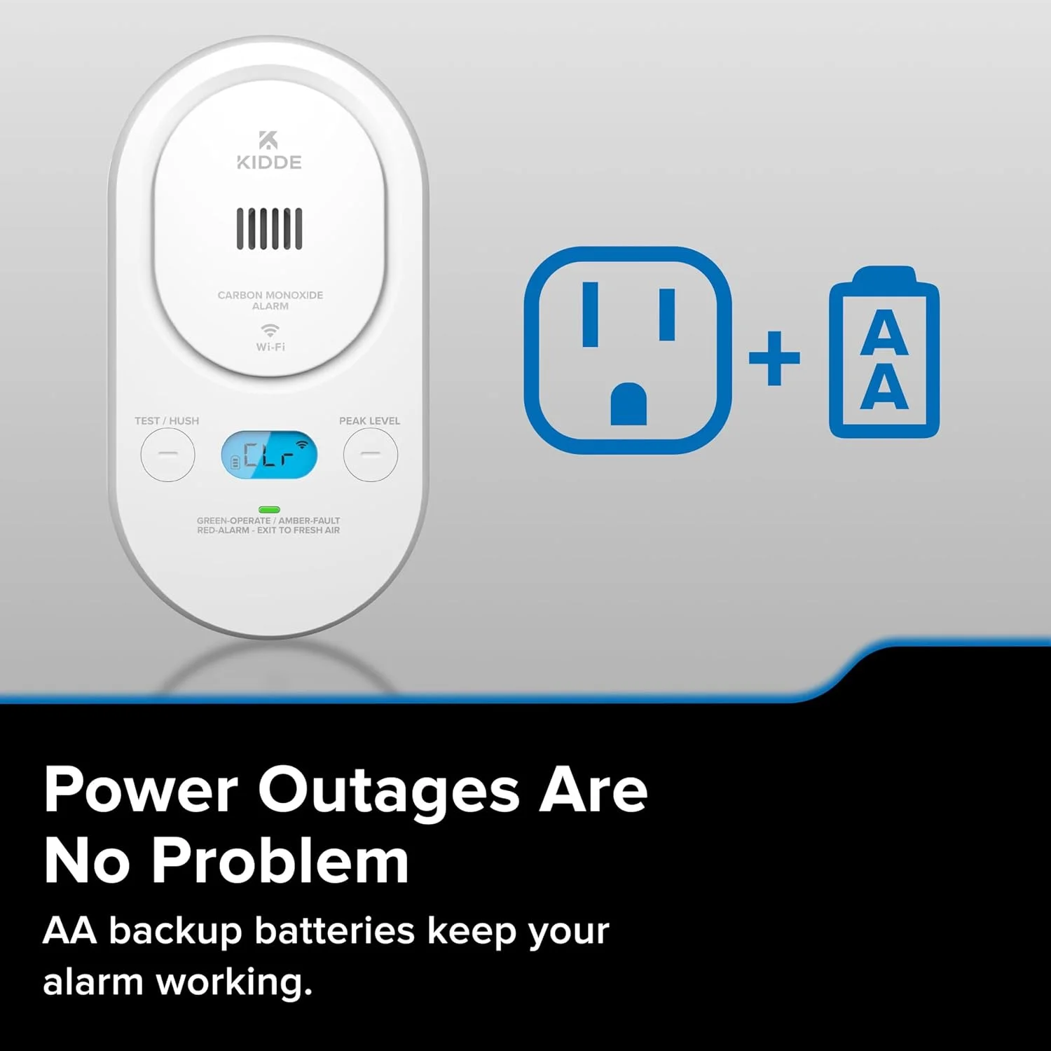 Plug-in CO detector with battery backup