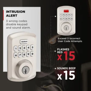 Kwikset Powerbolt 250 10-Button Keypad Satin Nickel Transitional Electronic Deadbolt Door Lock, Featuring Convenient Keyless Entry, Customizable User Codes, and Auto-Locking view 6