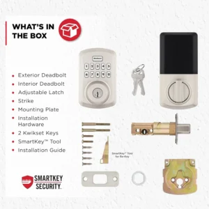 Kwikset Powerbolt 250 10-Button Keypad Satin Nickel Transitional Electronic Deadbolt Door Lock, Featuring Convenient Keyless Entry, Customizable User Codes, and Auto-Locking