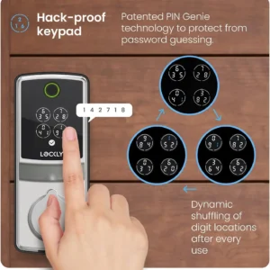 Lockly Secure Pro Smart Lock, 0.2s AI Fingerprint Door Lock, Patented PIN Genie Keypad, Keyless Entry Deadbolt for Front Door, Zinc Alloy, IP65 Waterproof, 2 Backup Keys Included view 5