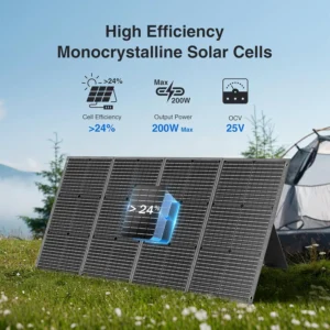 MARBERO 200W Portable Solar Panel for Power Station IP68 Waterproof 200 Watt Foldable Solar Charger >23% High Efficiency Compatible with Solar Generator for Camping RV Outdoor Cloudy view 3
