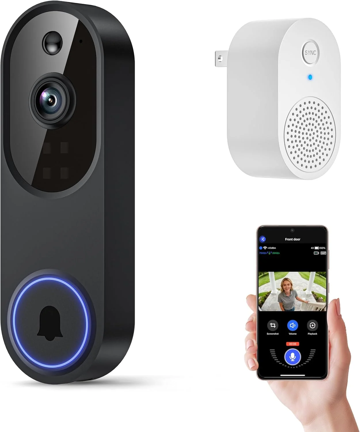 Orbitell 1080p Wireless Video Doorbell front view