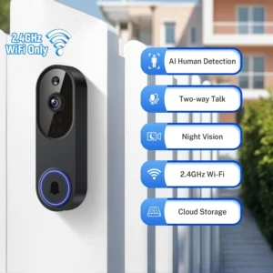 Orbitell 1080p Wireless Wi-Fi Video Doorbell Camera with Two Way Audio, Night Vision, Cloud Storage, Smart AI Motion Detection, Support 2.4GHz Wi-Fi only view 2