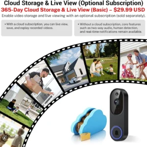 Orbitell 1080p Wireless Wi-Fi Video Doorbell Camera with Two Way Audio, Night Vision, Cloud Storage, Smart AI Motion Detection, Support 2.4GHz Wi-Fi only view 5