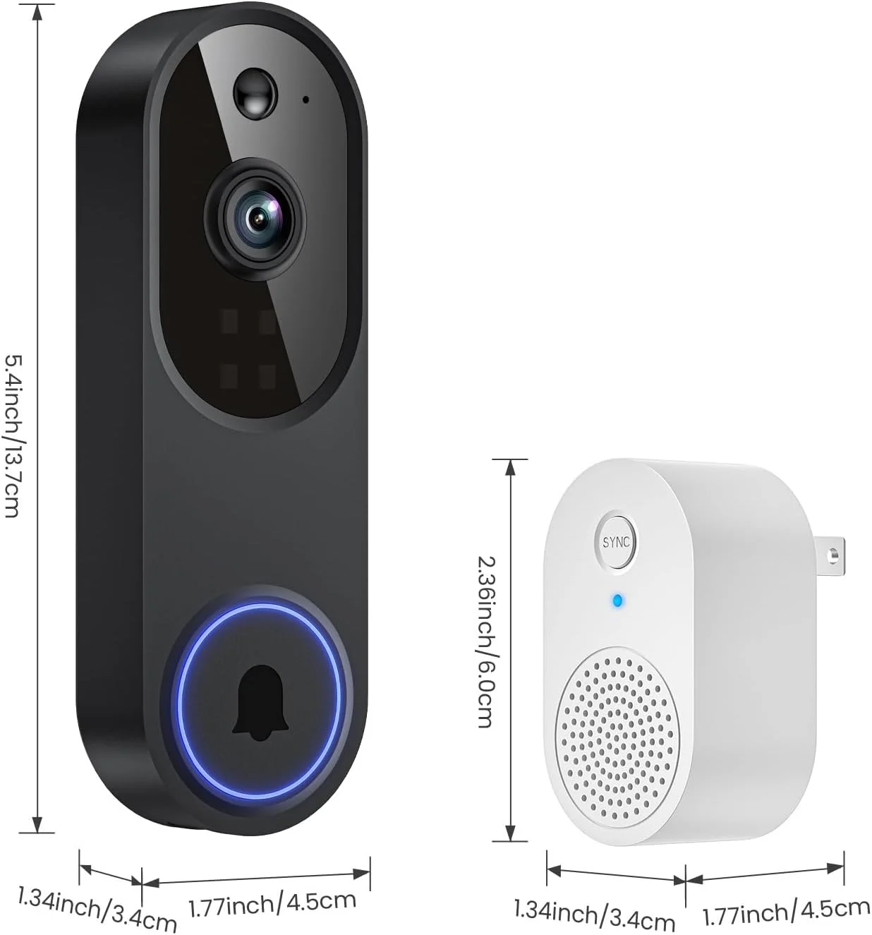 Orbitell 1080p Wireless Wi-Fi Video Doorbell Camera with Two Way Audio, Night Vision, Cloud Storage, Smart AI Motion Detection, Support 2.4GHz Wi-Fi only