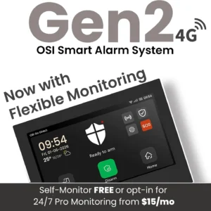 OSI Alarm System Gen 2 (4G), 11pc, DIY, Motion & Entry Sensors, Wireless Siren, Remotes, App & Alexa Compatible Self Monitor(No Monthly Fees) or Optional 24/7 Alarm Monitoring view 3