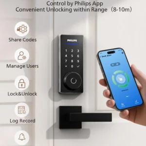 Philips Fingerprint Smart Lock, Keyless Entry Door Lock, Smart Door Locks for Front Door, Keypad Deadbolt, APP Control, 9-Month Long Battery view 3