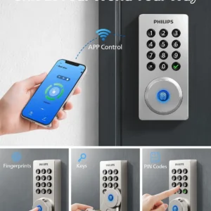 Philips Wi-Fi Door Lock, WiFi Smart Lock Keyless Entry Deadbolt for Front Door, Remote Control, Built-in WiFi, APP Fingerprint Passcode Unlock, Auto Locking view 2