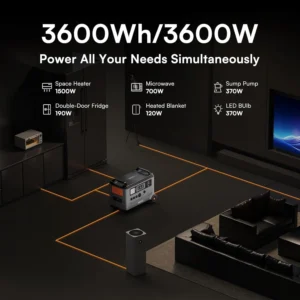 PowerMax 3600SE Portable Power Station 3600W, 3600Wh Solar Generator, 1800W AC/ 1600W Solar Fase Charging, LiFePO4 Battery Power Station for Home Use, Power Outage, RV, Emergencies view 2
