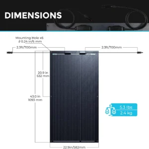 Renogy 100W Solar Panel 12V, Flexible Solar Panel 100 Watt 22% High-Efficiency, 240° Ultra Lightweight Solar Panels for Marine RV Cabin Van Car Boat Camping Curve Surfaces, Black view 7