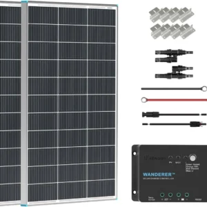 Renogy 200 Watt 12 Volt Monocrystalline Solar Panel Starter Kit with 2 Pcs 100W Solar Panel and 30A PWM Charge Controller for RV, Boats, Trailer, Camper, Marine ,Off-Grid System view 1