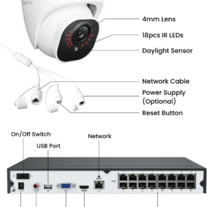 REOLINK 16CH 4K Security Dome Camera System with 4TB HDD RLK16-800D8 | 8pcs 8MP PoE Cameras, Smart Person/Vehicle Detection, 16CH NVR, H.265, 24/7 Recording, High Bitrate & Clear Stream