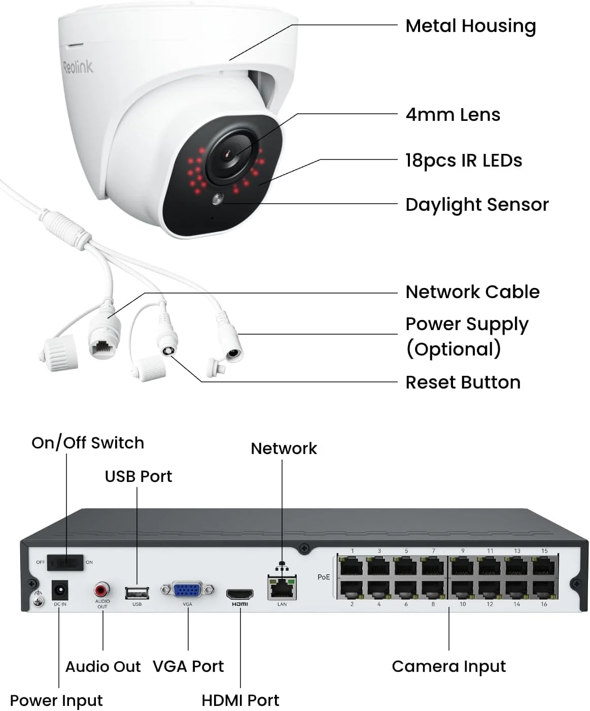 REOLINK 16CH 4K Security Dome Camera System with 4TB HDD RLK16-800D8 | 8pcs 8MP PoE Cameras, Smart Person/Vehicle Detection, 16CH NVR, H.265, 24/7 Recording, High Bitrate & Clear Stream