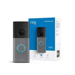 Ring Wired Doorbell (newest model), Wide-Angle Retinal 2K, up to 6x Enhanced Zoom, pair with Alexa or Ring Chime for in-home alerts, Speckled Gray view 2