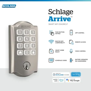 Schlage Arrive Smart Wi‑Fi Deadbolt Lock with Keypad, Keyless Entry Front Door Lock, App Control, Alexa and Google Home Compatible, Satin Nickel, BE459WB CAM 619 view 2