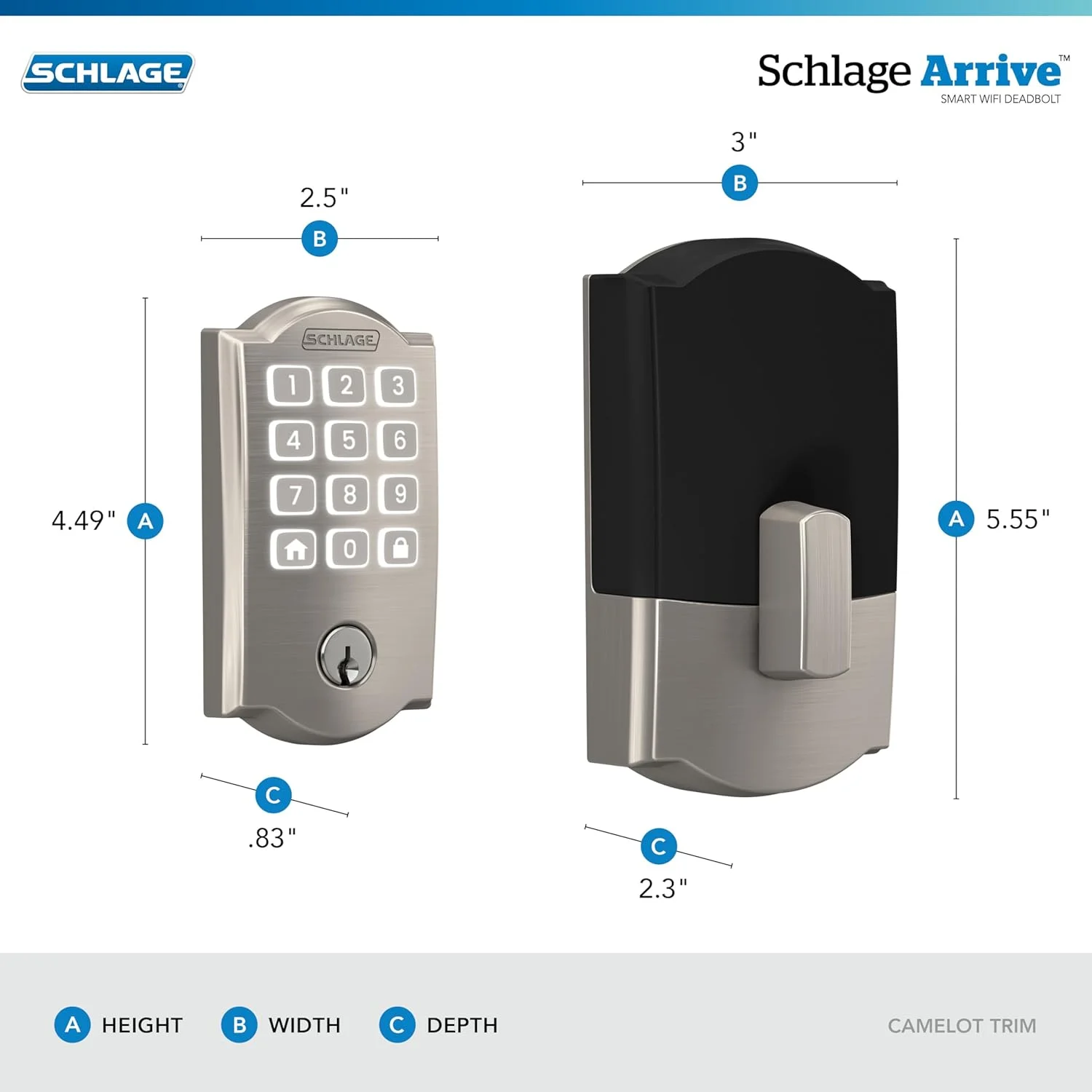 Schlage Arrive Deadbolt with Alexa and Google Home logos