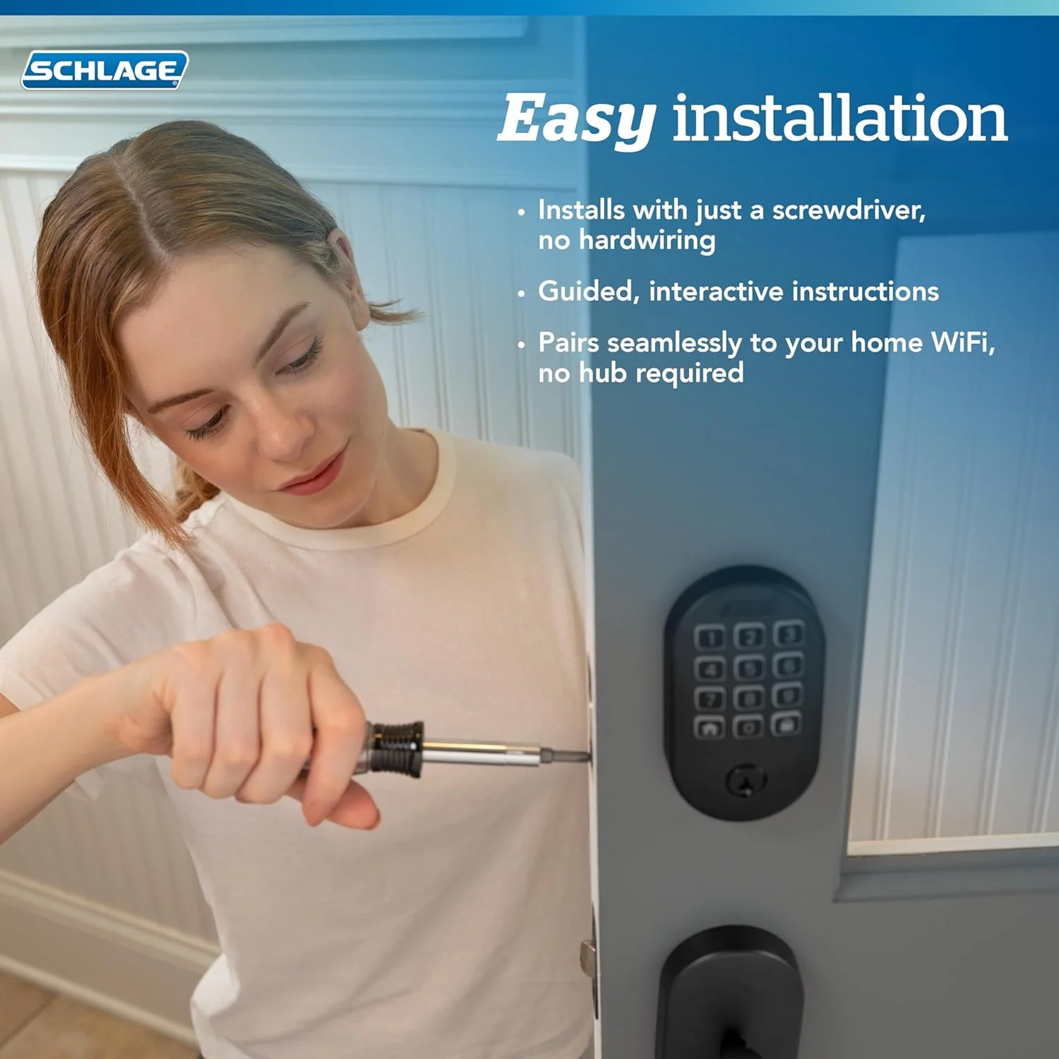 Schlage Arrive Deadbolt in Satin Nickel installed on a front door