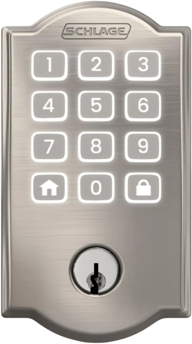Schlage Arrive Smart Wi‑Fi Deadbolt Lock with Keypad, Keyless Entry Front Door Lock, App Control, Alexa and Google Home Compatible, Satin Nickel, BE459WB CAM 619