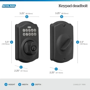 Schlage Camelot Electronic Keypad Deadbolt Lock, Keyless Front Door Entry, Mechanical Key Backup Included, Matte Black, BE365 CAM 622 view 3