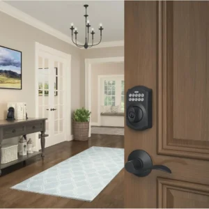 Schlage Camelot Electronic Keypad Deadbolt Lock, Keyless Front Door Entry, Mechanical Key Backup Included, Matte Black, BE365 CAM 622 view 5
