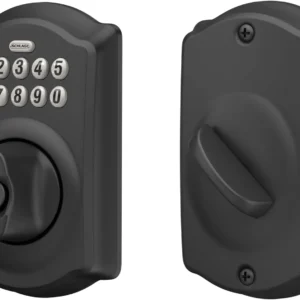 Schlage Camelot Electronic Keypad Deadbolt Lock, Keyless Front Door Entry, Mechanical Key Backup Included, Matte Black, BE365 CAM 622