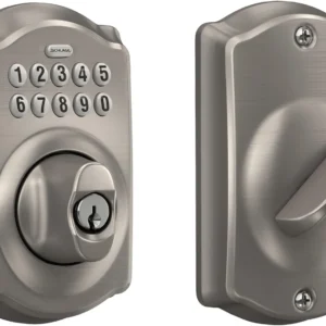 Schlage Camelot Electronic Keypad Deadbolt Lock, Keyless Front Door Entry, Mechanical Key Backup Included, Satin Nickel, BE365 V CAM 619 view 1