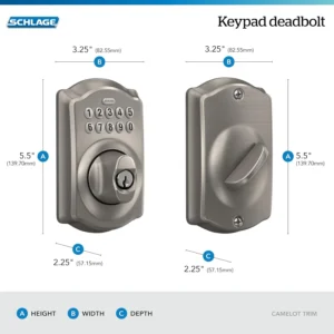 Schlage Camelot Electronic Keypad Deadbolt Lock, Keyless Front Door Entry, Mechanical Key Backup Included, Satin Nickel, BE365 V CAM 619 view 3