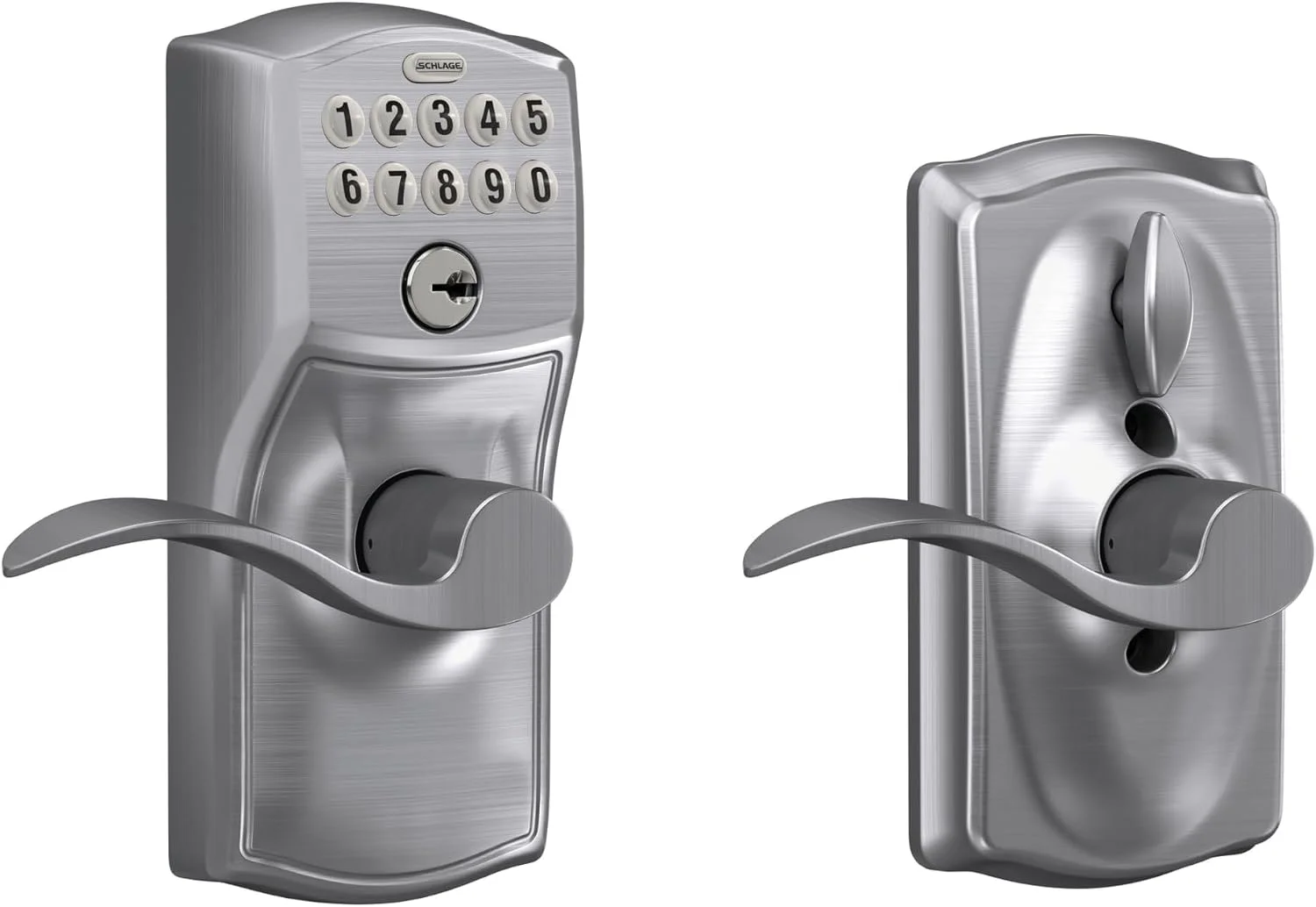 Schlage Camelot electronic keyless entry lock in Satin Chrome