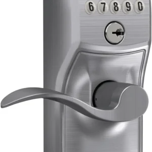 Schlage Camelot Keypad Lock with Lever Handle, Electronic Keyless Door Entry, Flex Lock Auto‑Lock Option, Satin Chrome, FE595 CAM 626 ACC view 2