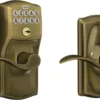 Schlage Camelot Keypad Lock with Lever Handle, Electronic Keyless Door Entry, Flex Lock Auto‑Lock Option, Satin Chrome, FE595 CAM 626 ACC