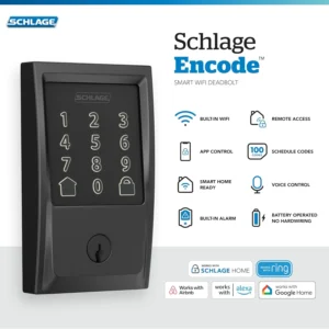 Schlage Encode Smart Wi-Fi Deadbolt Lock with Touchscreen Keypad, Keyless Front Door Entry, App Control, Alexa, Google Home and Airbnb Compatible, Matte Black, BE489WB CEN 622 view 2