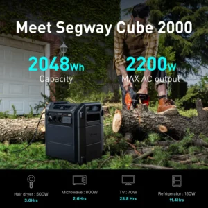 Segway Portable Power Station Cube 2000, 2200W AC Outlets, 2048Wh LiFePO4 Battery, Expandable Battery Capacity up to 5kWh Solar Generator for Camping, Home Backup, Power Outages, Off-grid view 3