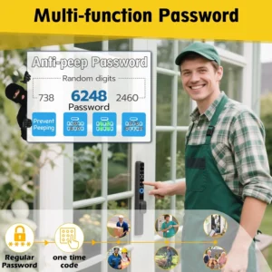 Sliding Door Smart Lock, Eseesmart Sliding Glass Door Lock with Fingerprint, Smart Mortise Lock with APP IC Card Code Keys, Patio Door Double Hook 2085 Mortise Lock Set with Handle view 4