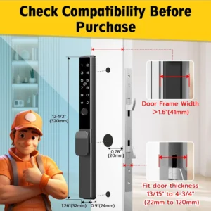 Sliding Door Smart Lock, Eseesmart Sliding Glass Door Lock with Fingerprint, Smart Mortise Lock with APP IC Card Code Keys, Patio Door Double Hook 2085 Mortise Lock Set with Handle view 6