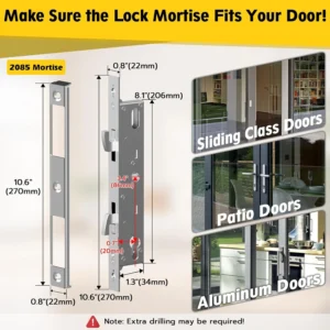 Sliding Door Smart Lock, Eseesmart Sliding Glass Door Lock with Fingerprint, Smart Mortise Lock with APP IC Card Code Keys, Patio Door Double Hook 2085 Mortise Lock Set with Handle view 7