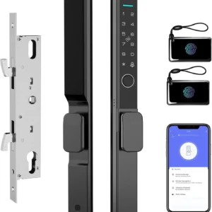 Sliding Glass Door Lock 2085 Ultra-Slim eLinkSmart Waterproof Keyless Mortise Smart Lock with Hook for Door Thickness 22~110mm (0.87"-4.33"), Aluminum Keypad Fingerprint Patio Door Tuya App view 1