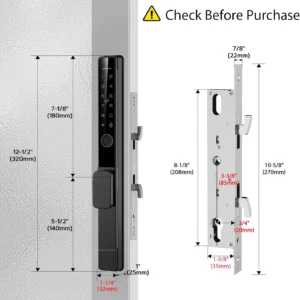 Sliding Glass Door Lock 2085 Ultra-Slim eLinkSmart Waterproof Keyless Mortise Smart Lock with Hook for Door Thickness 22~110mm (0.87"-4.33"), Aluminum Keypad Fingerprint Patio Door Tuya App view 2