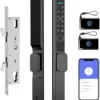 Sliding Glass Door Lock 2085 Ultra-Slim eLinkSmart Waterproof Keyless Mortise Smart Lock with Hook for Door Thickness 22~110mm (0.87"-4.33"), Aluminum Keypad Fingerprint Patio Door Tuya App