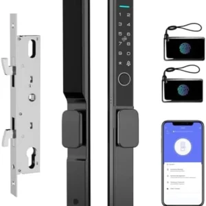 Sliding Glass Door Lock 2085 Ultra-Slim eLinkSmart Waterproof Keyless Mortise Smart Lock with Hook for Door Thickness 22~110mm (0.87"-4.33"), Aluminum Keypad Fingerprint Patio Door Tuya App