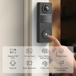 Tapo 2K Wireless Smart Video Doorbell - 160° Ultra-Wide View, Person Detection, 2-Way Talk, Ring Call, Night Vision, Subscription-Free Local Storage or Optional Cloud, D205 view 2